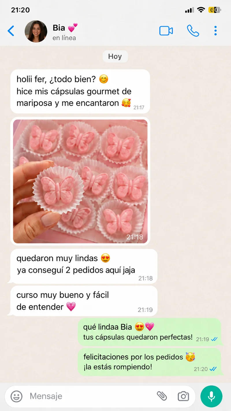 Mensaje de una alumna mostrando sus mariposas de té